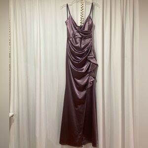Plum Long Ruched Dress, NWT
